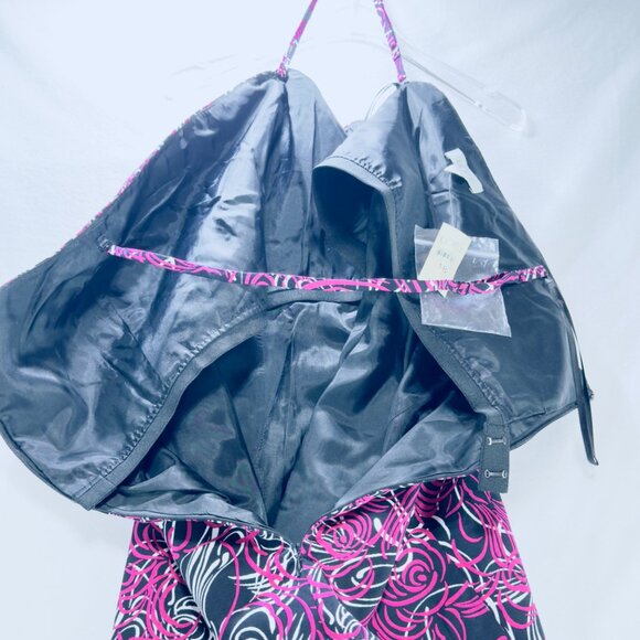 Ann Taylor LOFT Women Floral Print Strapless Dress Lined Pink Black Plus Size 18 - Picture 2 of 16